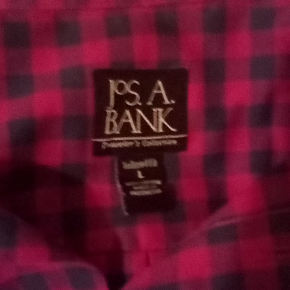 Mens pink and blue jos a bank large plaid dress shirt